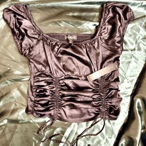 ALMOST FAMOUS Goth black silky crop top w ties